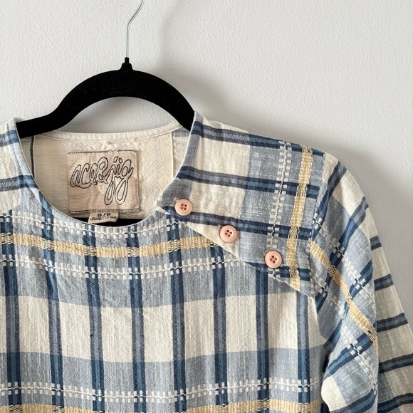 Ace & Jig Roxie Dress Short-Sleeve Knee-Length Buttons Plaid Print Checkered - Picture 3 of 7